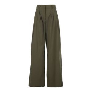 Plain Women Green Pants With Front Pences And Wide Leg In Cotton Woman